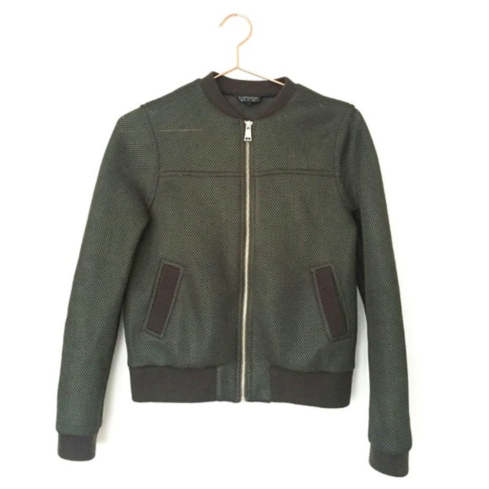 Topshop Mesh Bomber Jacket in Forest